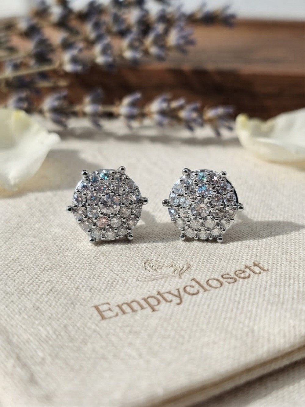 Closet Silver Pavé Round Crystal Cluster Stud Earrings